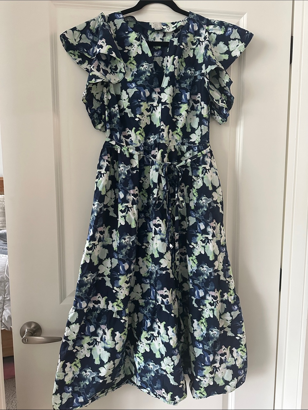 a new day Navy Floral Tie-Waist Midi Dress